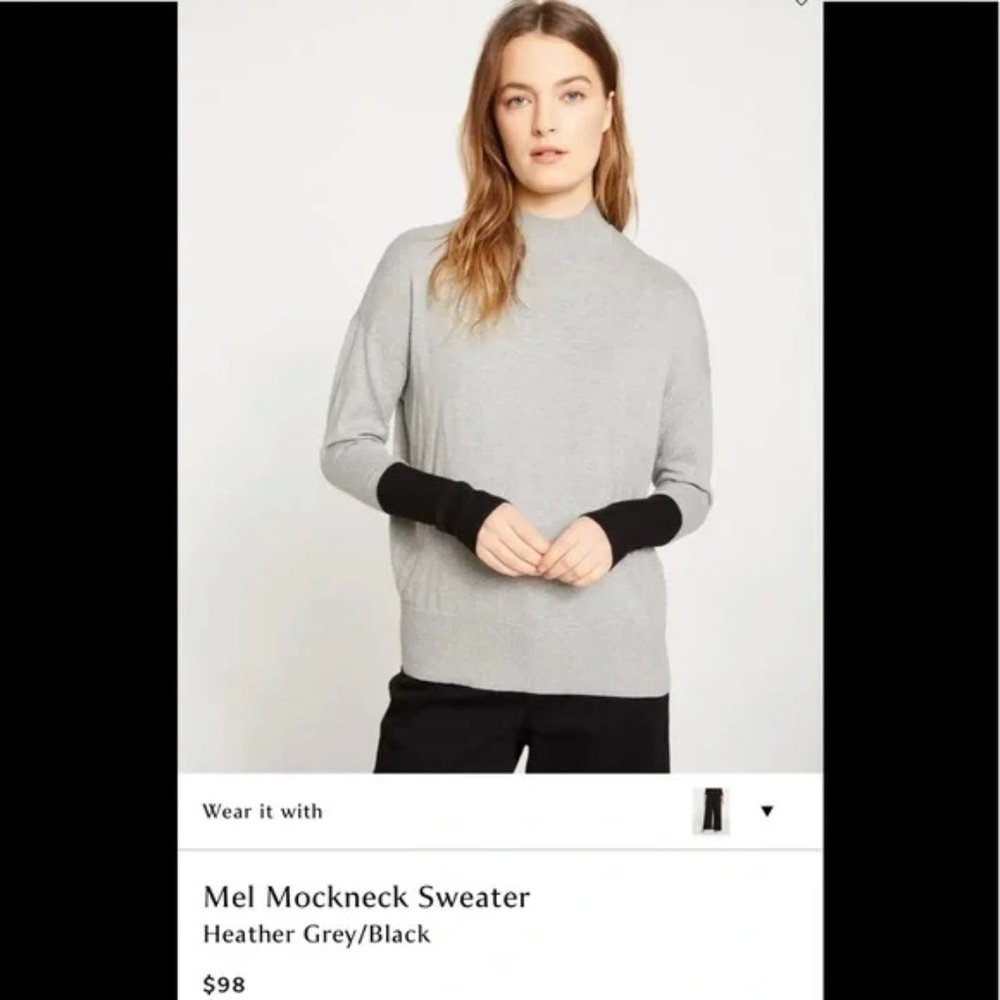 Universal Standard Mel MockNeck Sweater Size XL 26-28 Gray Flannel/Black Sleeves